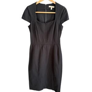 BANANA REPUBLIC | Black Cap Sleeve Square Neck Pencil Dress | Size 10 Tall